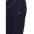 Navy blue jacket with a textured pattern and brand logo on a white background